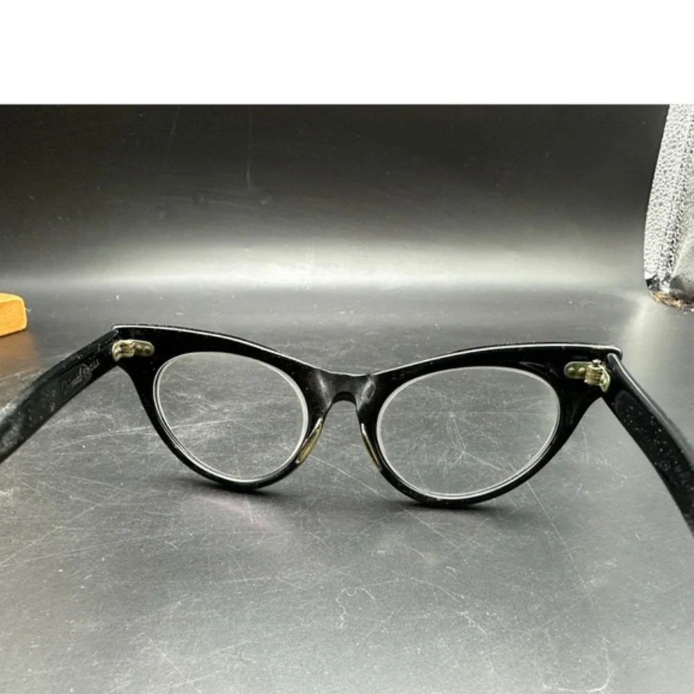 Vintage Imperial Black‎ Cat Eye Glasses Rhinestone MCM 50s Frames Rockabilly KC